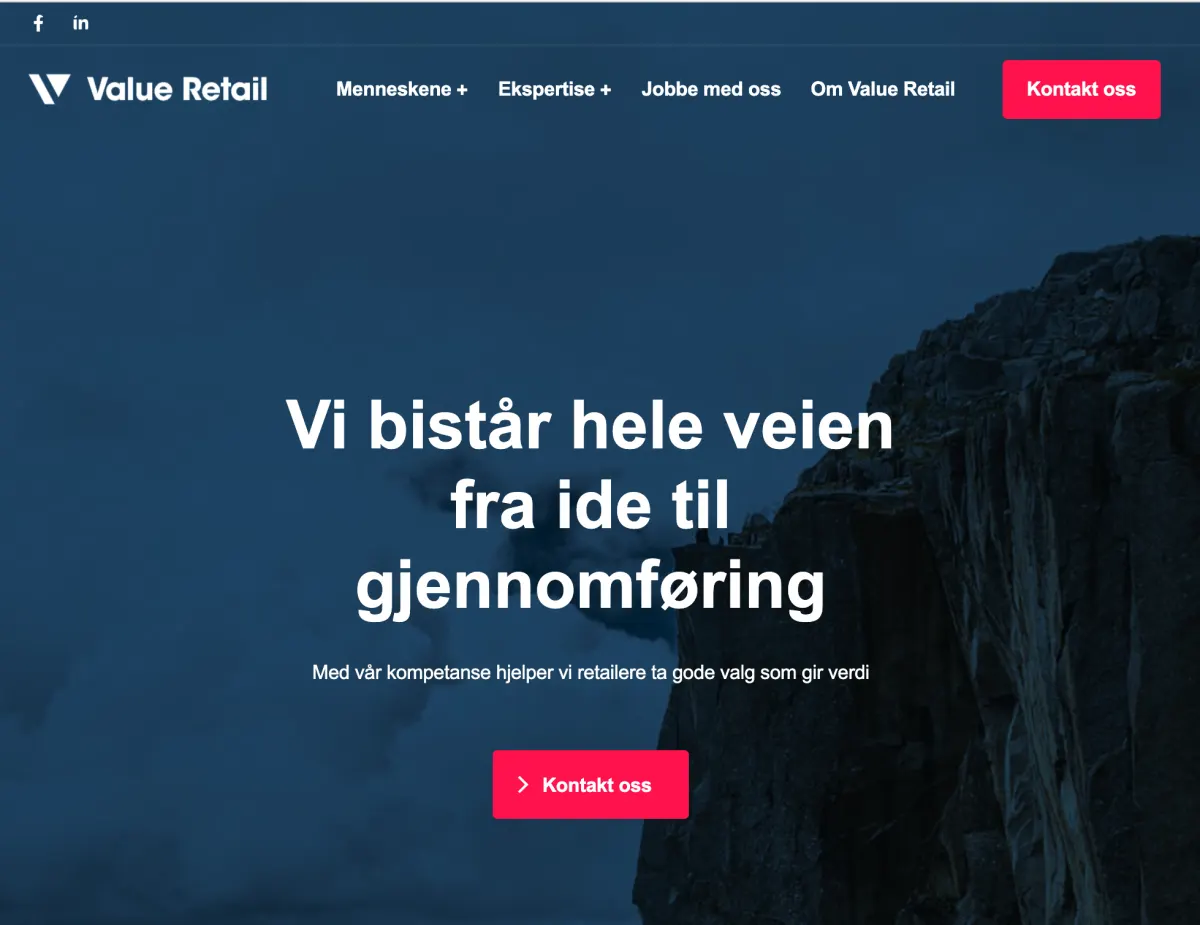Skjermbilde av Nettside for Value Retail